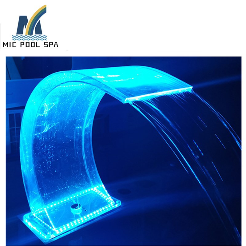 Acrylic pool waterfall fountain cadcade spillway with led